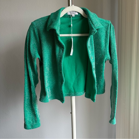 NWT Frankie’s Bikinis Josephine Cardi Crop Top in Sparkly Green - Picture 5 of 13